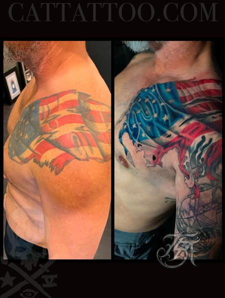 Terry Mayo - American Flag Chest and Shoulder Tattoo