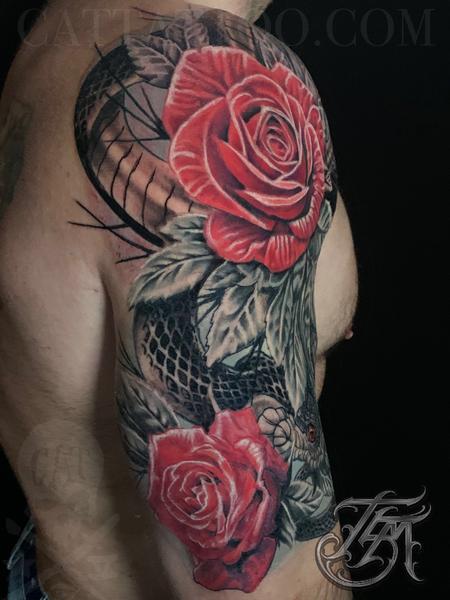 Terry Mayo - Snake and Roses Half Sleeve Image 2