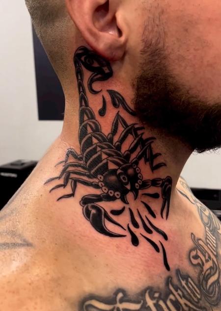Tattoos - Blackwork Scorpion Neck Tattoo - 145507