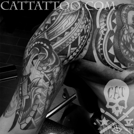 Terry Mayo - Polynesian Chest and Arm Tattoo