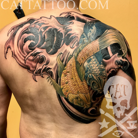 Tattoos - Coy Fish Back Tattoo - 132661