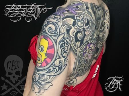 Terry Mayo - Black and grey filigree tattoo
