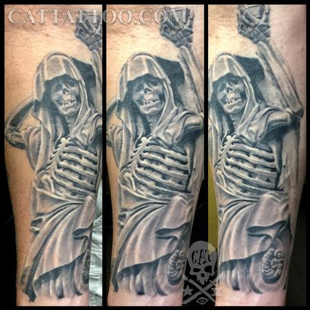 Terry Mayo - Black and grey skeleton tattoo
