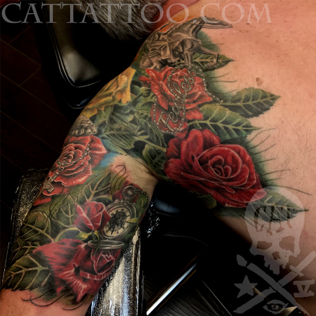 Terry Mayo - Color rose and Rosary tattoo image 6