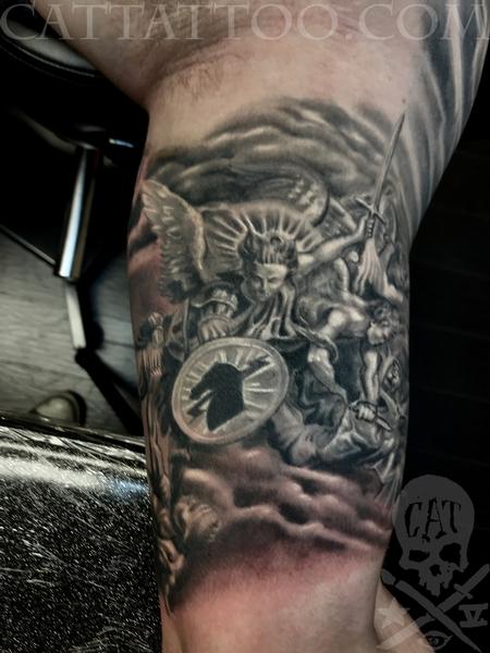 Terry Mayo - Black and grey angel warriors tattoo