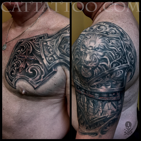Tattoos - Black and Grey Lion Armor Tattoo Image 2 - 139124