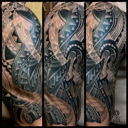 Terry Mayo - Polynesian Chest and Arm Tattoo 3 Images