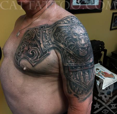 Tattoos - Black and Grey Lion Armor Tattoo Image 3 - 139122