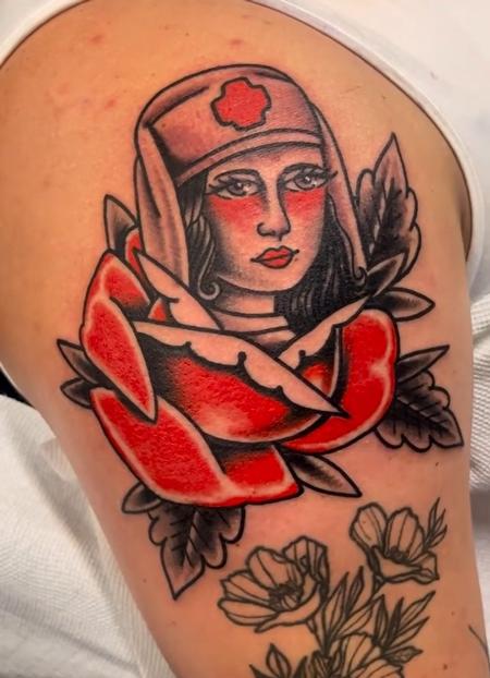 Tattoos - Traditional Old School Rose and Nurse - 145512