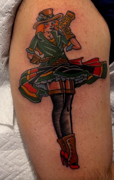 Tattoos - Traditional Cowgirl Pin-up Tattoo - 145534