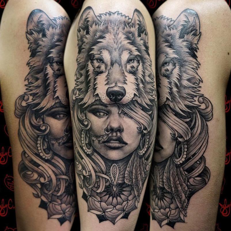 growlwolfheaddressgirlheadcutecolortattoomoniquel  Flickr