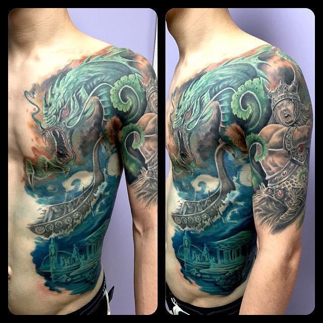 kraken back tattoo