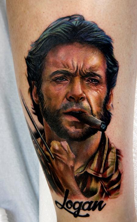 Tattoos - Hugh Jackman Color Portrait Tattoo