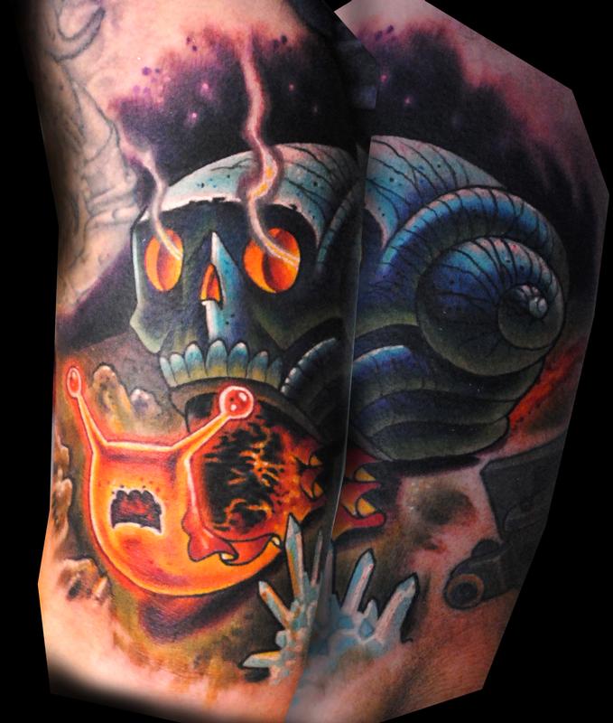 Skull Snail tattoo by Aaron Dear  Gold dagger Tattoo Winchester UK  evamigtattoos tattoo  Imageix