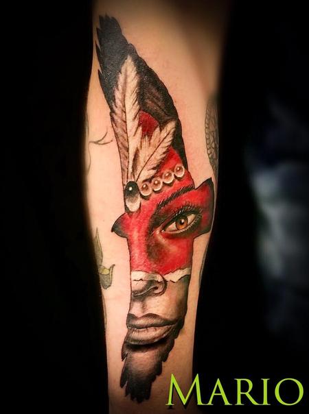Tattoos - Native American Woman in Hawk - 137244