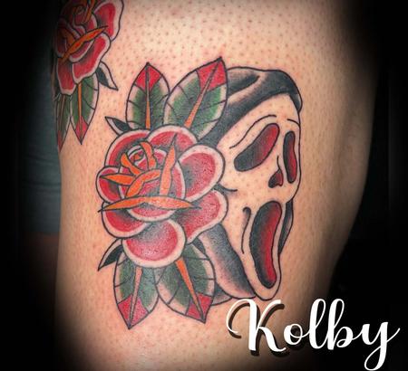 Tattoos - Scream mask next to a rose  - 143849
