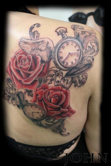 Tattoos - John_pocketwatch_roses - 128517