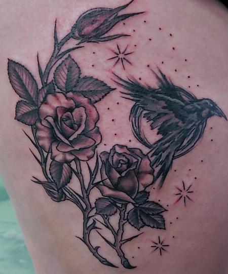Tattoos - Custom piece- Floral w/Raven - 139444