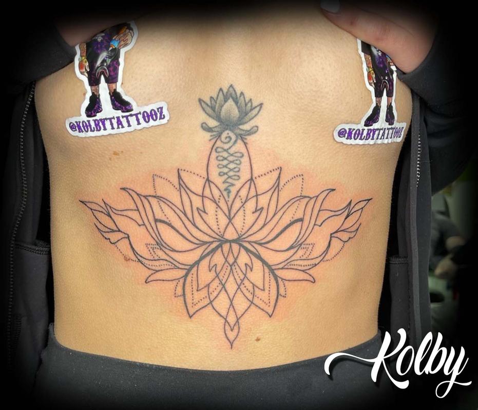 Art Immortal Tattoo  Tattoos  Feminine  Lotus line work tattoo on sternum  chest