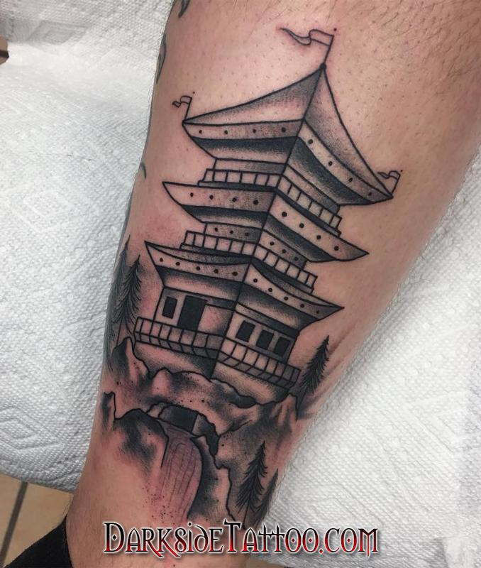Black and Gray Oriental House Tattoo by Daniel Adamczyk: TattooNOW