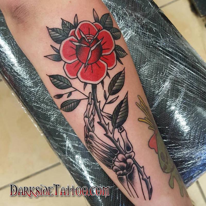 Art Immortal Tattoo  Tattoos  Traditional Old School  Skeleton Hand with  Rose Tattoo