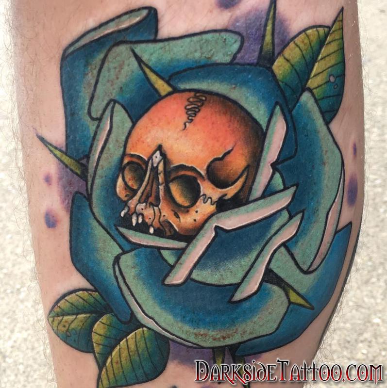 Color Skull and Rose Tattoo by Cole Gridley TattooNOW