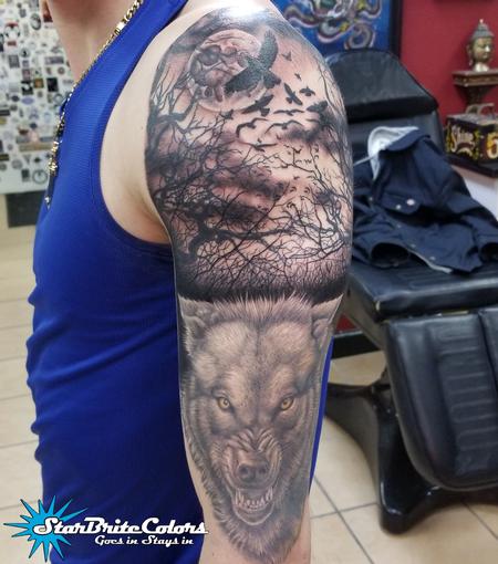 Sean O'Hara - Black and Gray Wolf Tattoo