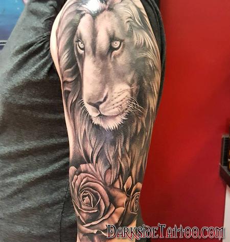 Dave Racci - Black and Gray Lion and Roses