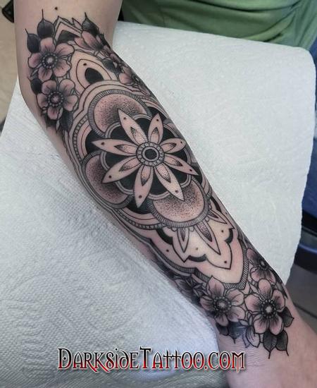Marissa Falanga - Black and Gray Flower and Mandala Tattoo