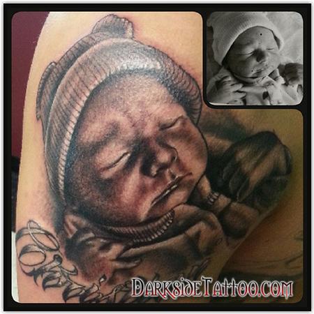 Tattoos - Black and Gray Baby Portrait Tattoo - 91863
