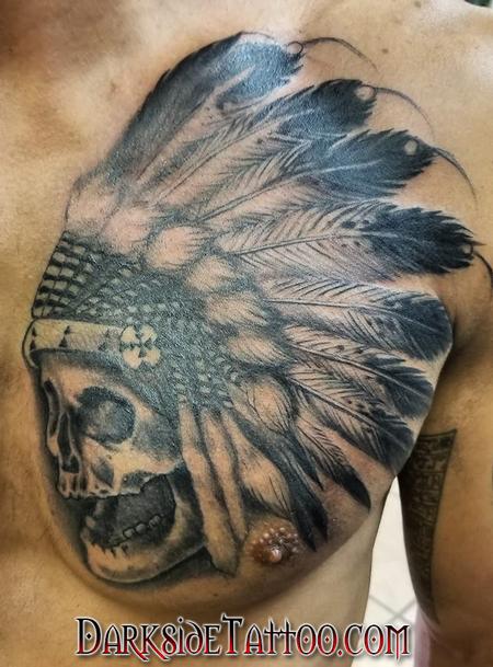 Dave Racci - Black and Gray Indian Skull Tattoo