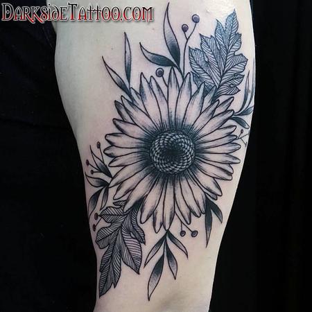 Marissa Falanga - Black and Gray Sunflower Tattoo