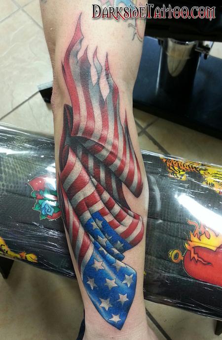 Tattoos - Color American Flag Tattoo - 98778