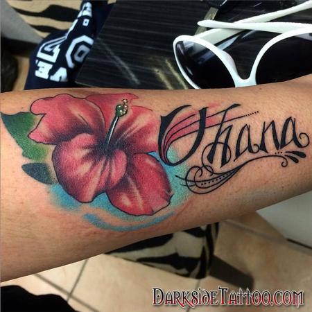 Daniel Adamczyk - Color Flower and Name Tattoo