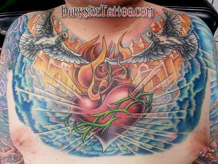 Sean O'Hara - Color Sacred Heart Chest Tattoo