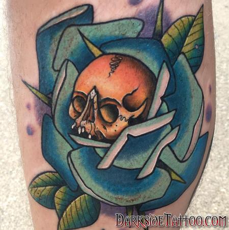 Tattoos - Color Skull and Rose Tattoo - 132130