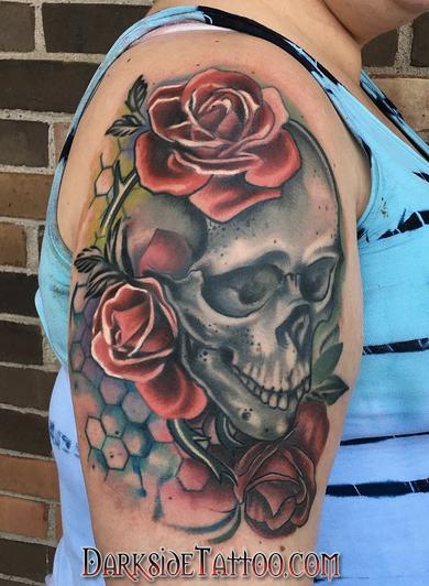 Daniel Adamczyk - Color Skull and Roses Tattoo