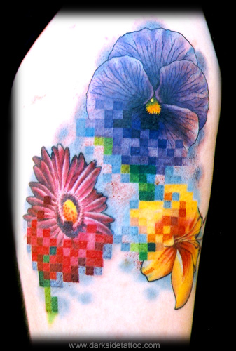 Tattoos - Monica's pixel flowers - 3920
