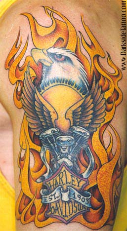Tattoos - Harley motor /eagle /flames - 378