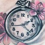 Tattoos - Color Clock and Cherry Blossom Tattoo - 130046