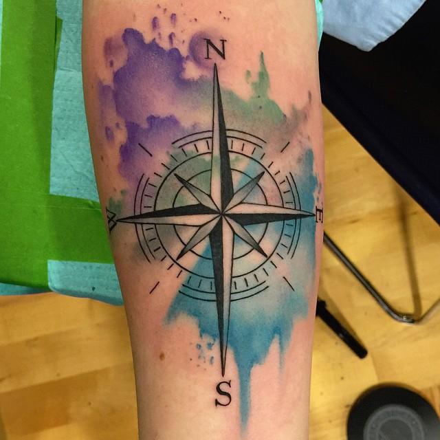Abstract Watercolor Compass Tattoo by David Mushaney: TattooNOW