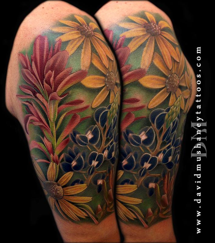 Texas Wildflower Half Sleeve of Bluebonnets and Indian Paintbrushes by David Mushaney: TattooNOW Texas Wildflower Half Sleeve of Bluebonnets and Indian Paintbrushes by David Mushaney: TattooNOW