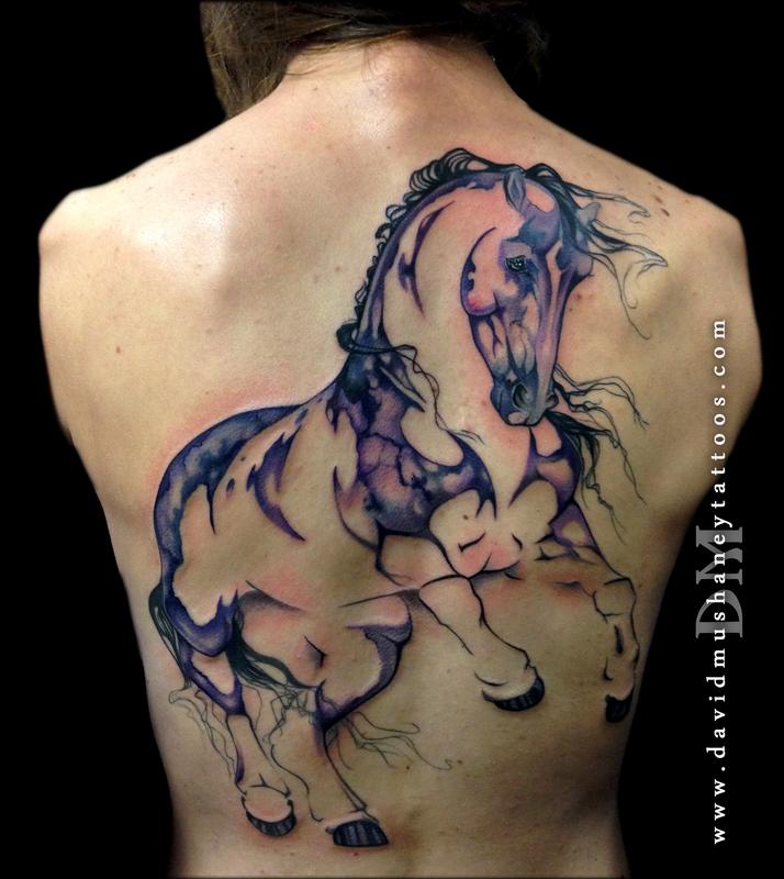 Large Scale Watercolor Style Horse Tattoo by David Mushaney: TattooNOW