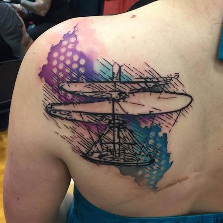 Tattoos - Watercolor Style De Vinci's Flying Machine - 115626