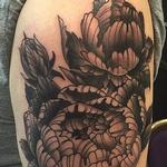 Tattoos - Black and Grey Peony Half Sleeve Tattoo - 100973