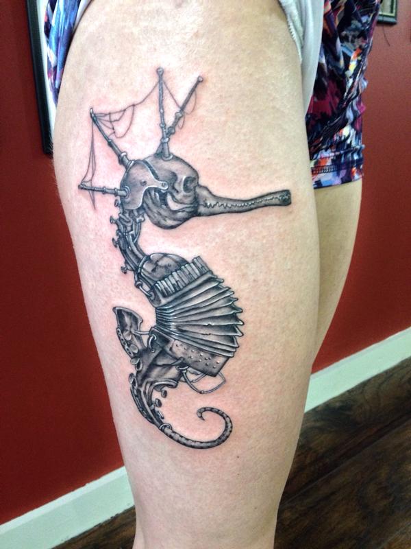 Musical seahorse skeleton by Joshua Nordstrom TattooNOW