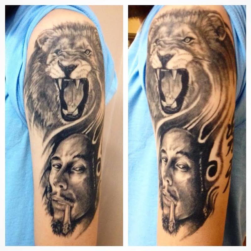 Bob Marley and Lion by Cassie LaFave: TattooNOW