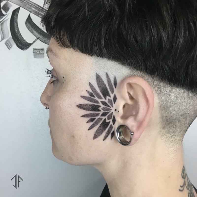 Ear and head mandala by Laura Lenihan at Kilburn Tattoo in London  r tattoos