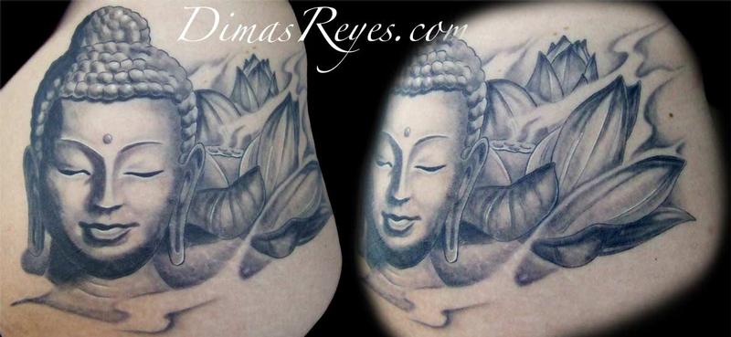 Black and Grey Buddha with Lotus Flower Tattoo by Dimas Reyes: TattooNOW Black and Grey Buddha with Lotus Flower Tattoo by Dimas Reyes: TattooNOW