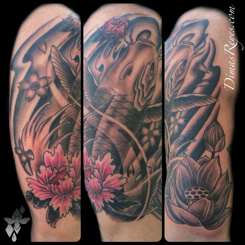 Arrows And Embers Custom Tattooing  Lotus Flower with Koi Fish Tattoo done  by Sean